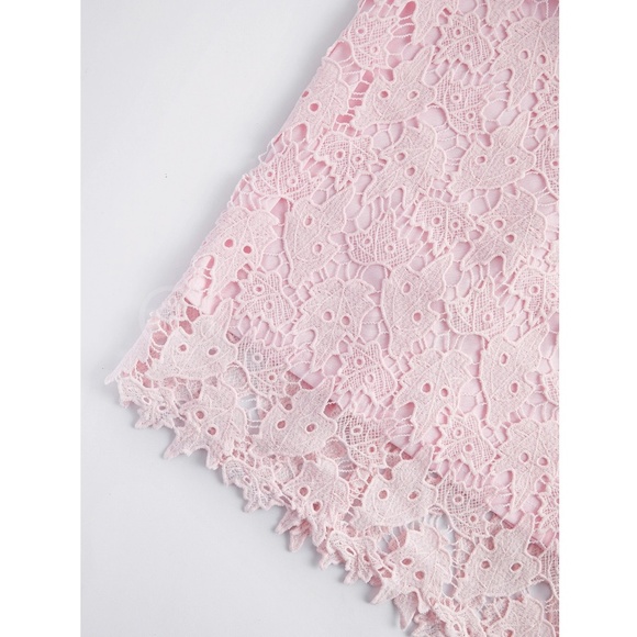 Guipure Lace Baby Pink Bodycon Dress Cami V-Neck Knee to Midi - Picture 10 of 13